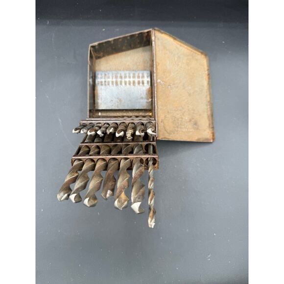 VINTAGE 1930s HUOT INDEX Drill Bit Metal Storage Box -16 bits only - Picture 4 of 8